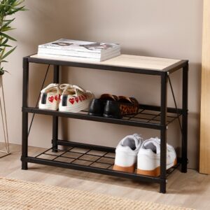 Zapatero Banca Rejiplas Acero Pintado Negro 60×45×30 cm – Organizador de Calzado con Asiento Integrado