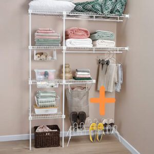 Combo Estantería Metalíca Tipo Closet Grand Closet + Zapatero piso - Blanco