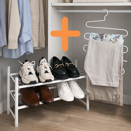 Combo Zapatero de piso expandible + Pantalonero 5 puestos - Blanco